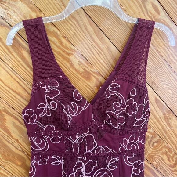 Anthropologie Lace Column Sheath Dress Red Burgundy - Picture 6 of 9